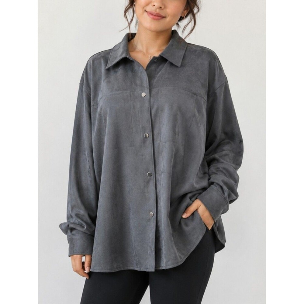 Truth by Republic Faux Leather Button Down Shirt Gray Oversize Jacket 1X